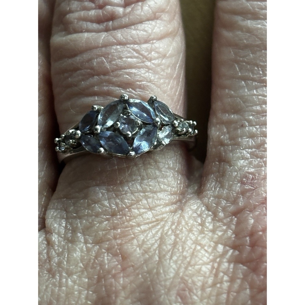 STAUER 925 STERLING SILVER NATURAL TANZANITE FLOWER CLUSTER RING Size 7.25 - Picture 8 of 14